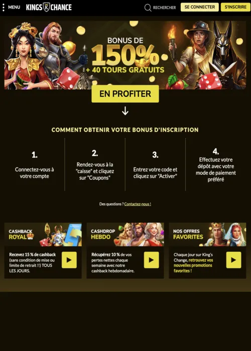 Offres bonus casino chance Kings Chance Casino